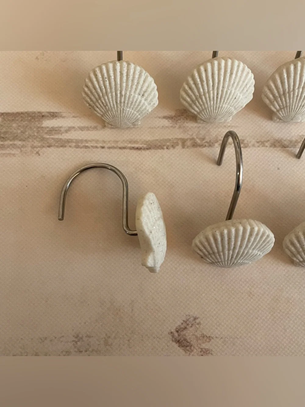 Seashell Shower Curtain Hooks Set of 12 in White